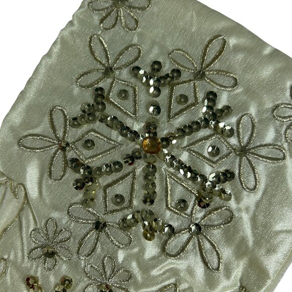 Santas Best Ivory White Snowflake Christmas Eve Stocking Holiday Sequins - Picture 7 of 9